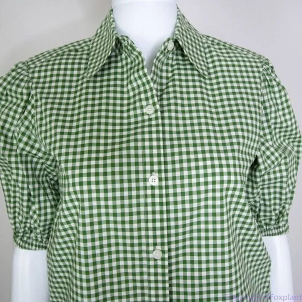 NWT kate spade mini gingham button-front shirt, Green‎ & White